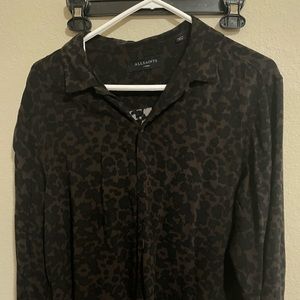 AllSAINTS Long Sleeve Animal Print Button Up Shirt